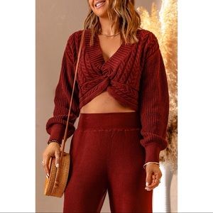 Twisted Front Cable-Knit Cropped Sweater